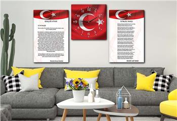 İSTİKLAL MARŞI MUSTAFA KEMAL ATATÜRK GÖRSELLİ CAM TABLO CAM SAAT SETİ 