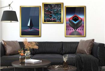Tempered Glasss Wall Arts Art-Themed Set with Clock