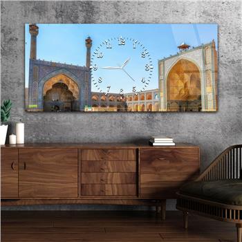 Yatay Ortadan Saatli  Dini Temalı Cam Tablo 036