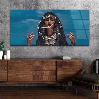 Yatay Ortadan Saatli  Sanat ve Doğa Temalı Cam Tablo 042