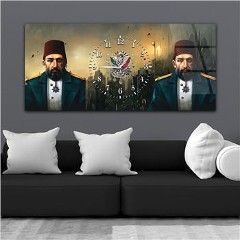 Abdulhamit Han ve Osmanlı Tuğra Saatli Cam Tablo 072