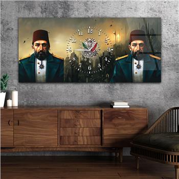 Abdulhamit Han ve Osmanlı Tuğra Saatli Cam Tablo 072