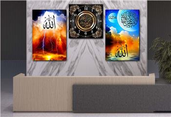 مجموعة لوح زجاجي ديني مع ساعة