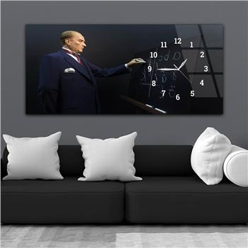 Atatürk ve Harf Devrimi Yatay Saatli Yandan Vatan Temalı Cam Tablo 007