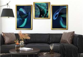 Tempered Glasss Wall Arts Art-Themed Set with Clock