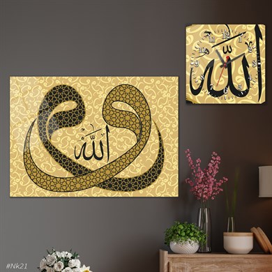 Tempered Glasss Wall Arts Religious-Themed Set with Square Clock