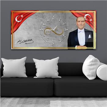 Yatay Ortadan Saatli  Vatan Temalı Cam Tablo 032