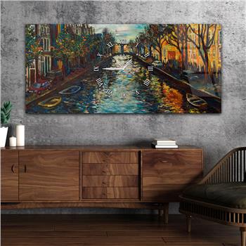 Yatay Ortadan Saatli  Sanat ve Doğa Temalı Cam Tablo 039