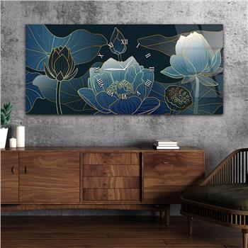 Yatay Ortadan Saatli  Sanat ve Doğa Temalı Cam Tablo 031