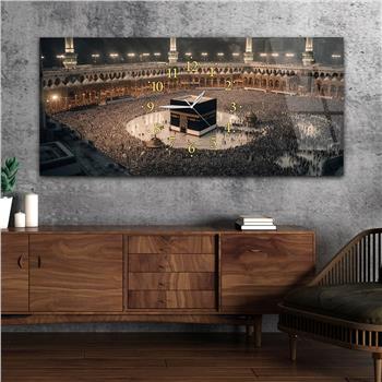 Yatay Ortadan Saatli  Dini Temalı Cam Tablo 088