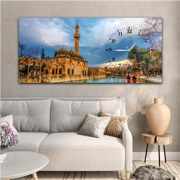 Yatay Saatli Yandan Dini Temalı Cam Tablo 034