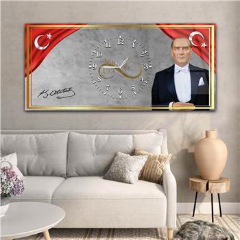 Yatay Ortadan Saatli  Vatan Temalı Cam Tablo 032