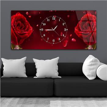 Yatay Ortadan Saatli  Sanat ve Doğa Temalı Cam Tablo 035