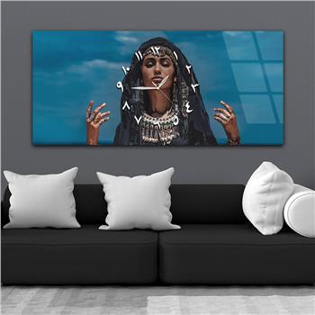 Yatay Ortadan Saatli  Sanat ve Doğa Temalı Cam Tablo 042