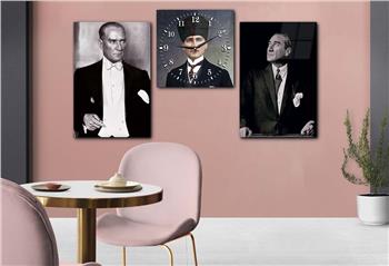  MUSTAFA KEMAL ATATÜRK GÖRSELLİ CAM TABLO CAM SAAT SETİ 