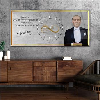 Yatay Ortadan Saatli  Vatan Temalı Cam Tablo 031
