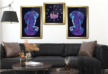 Tempered Glasss Wall Arts Art-Themed Set with Clock