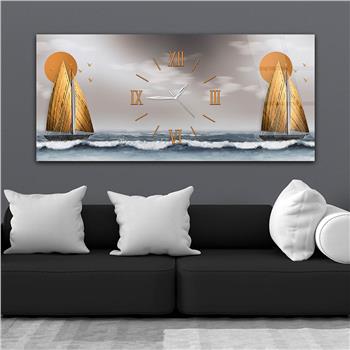 Yatay Ortadan Saatli  Sanat ve Doğa Temalı Cam Tablo 080