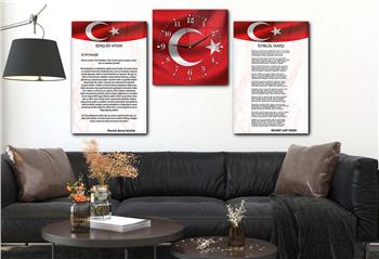 İSTİKLAL MARŞI MUSTAFA KEMAL ATATÜRK GÖRSELLİ CAM TABLO CAM SAAT SETİ 