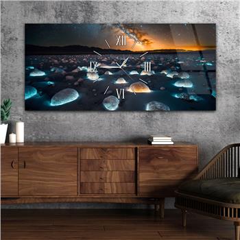 Yatay Ortadan Saatli  Sanat ve Doğa Temalı Cam Tablo 104