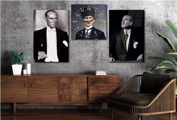  MUSTAFA KEMAL ATATÜRK GÖRSELLİ CAM TABLO CAM SAAT SETİ 