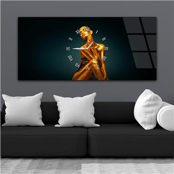 Yatay Ortadan Saatli  Sanat ve Doğa Temalı Cam Tablo 023
