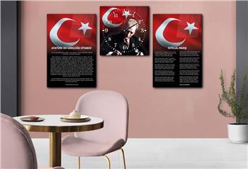 İSTİKLAL MARŞI MUSTAFA KEMAL ATATÜRK GÖRSELLİ CAM TABLO CAM SAAT SETİ 