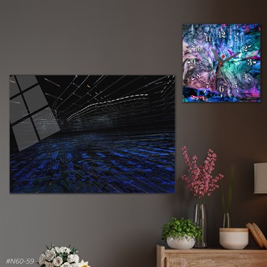 Sanat Temalı Cam Tablo Kare Cam Saat Seti