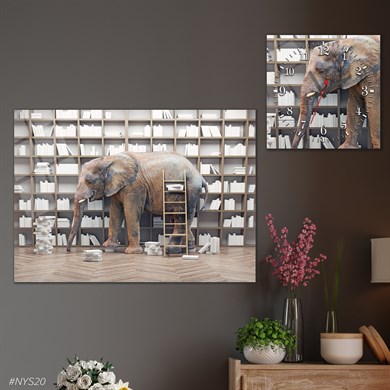 Tempered Glasss Wall Arts Art-Themed Set with Square Clock