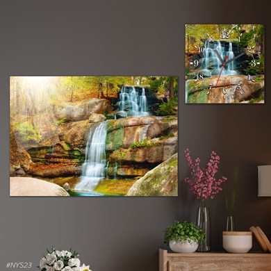 Tempered Glasss Wall Arts Art-Themed Set with Square Clock