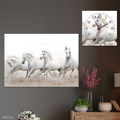 Tempered Glasss Wall Arts Art-Themed Set with Square Clock