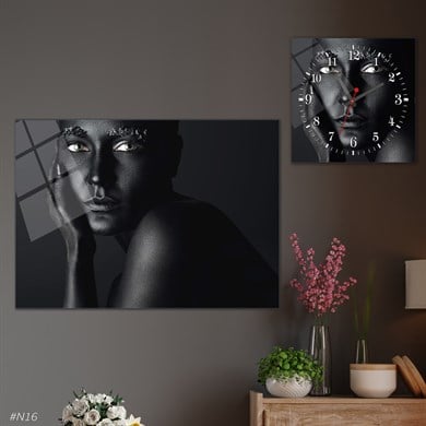 Sanat Temalı Cam Tablo Kare Cam Saat Seti