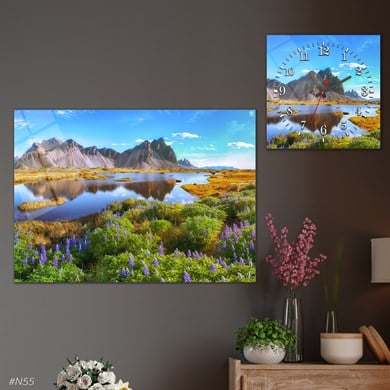 Sanat Temalı Cam Tablo Kare Cam Saat Seti