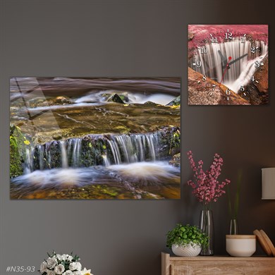 Tempered Glasss Wall Arts Art-Themed Set with Square Clock