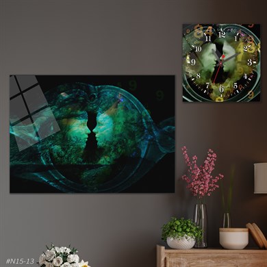 Sanat Temalı Cam Tablo Kare Cam Saat Seti