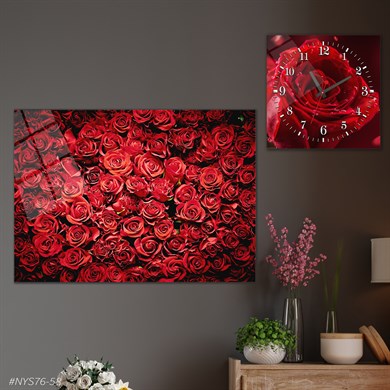 Tempered Glasss Wall Arts Art-Themed Set with Square Clock