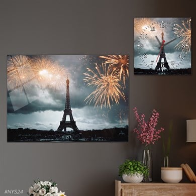 Tempered Glasss Wall Arts Art-Themed Set with Square Clock