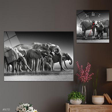 Sanat Temalı Cam Tablo Kare Cam Saat Seti