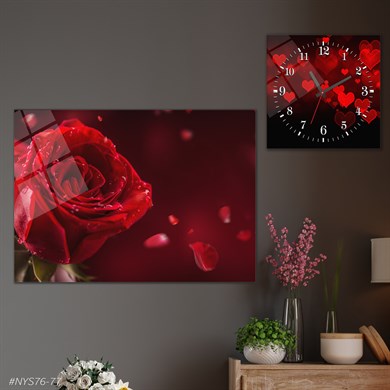 Tempered Glasss Wall Arts Art-Themed Set with Square Clock