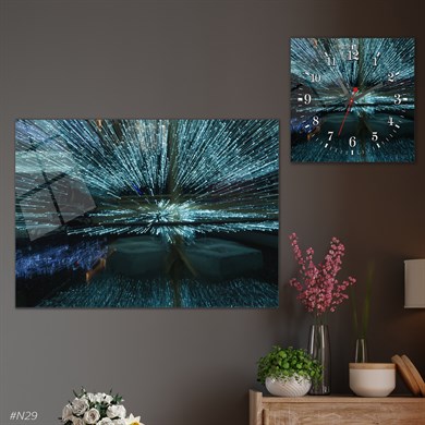 Sanat Temalı Cam Tablo Kare Cam Saat Seti