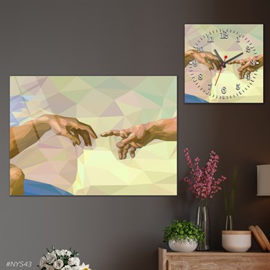 Sanat Temalı Cam Tablo Kare Cam Saat Seti