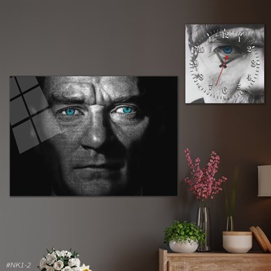 Tempered Glasss Wall Arts Art-Themed Set with Square Clock