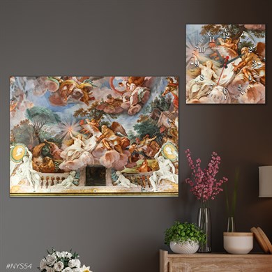 Tempered Glasss Wall Arts Art-Themed Set with Square Clock