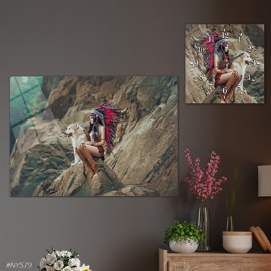 Tempered Glasss Wall Arts Art-Themed Set with Square Clock