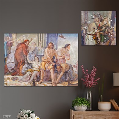 Tempered Glasss Wall Arts Art-Themed Set with Square Clock