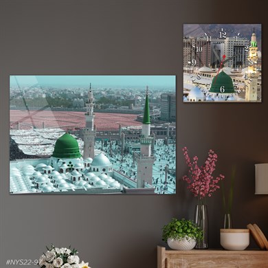 Sanat Temalı Cam Tablo Kare Cam Saat Seti