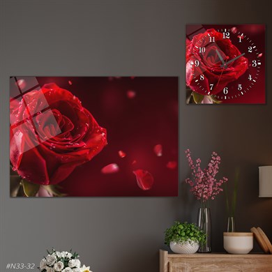Sanat Temalı Cam Tablo Kare Cam Saat Seti