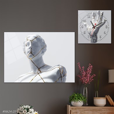 Tempered Glasss Wall Arts Art-Themed Set with Square Clock