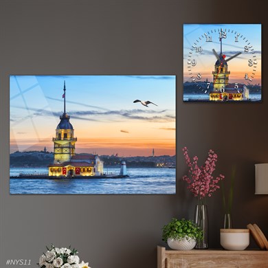 Tableau en verre et horloge carrée en verre 