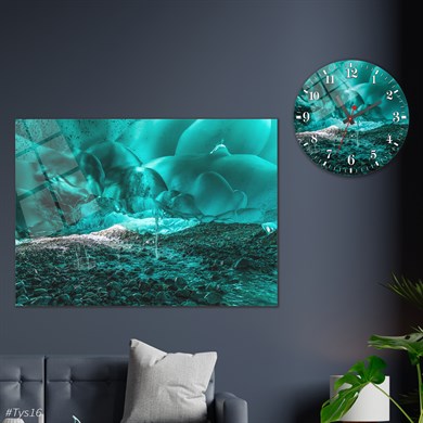 Sanat Temalı Cam Tablo Yuvarlak Cam Saat Seti